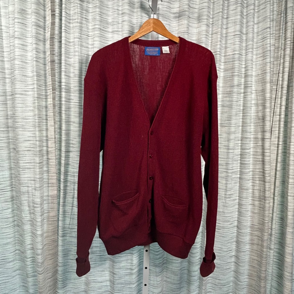 Pendleton 100% Pure Virgin Wool Cardigan Sweater Men Burgundy Large USA Made VTG